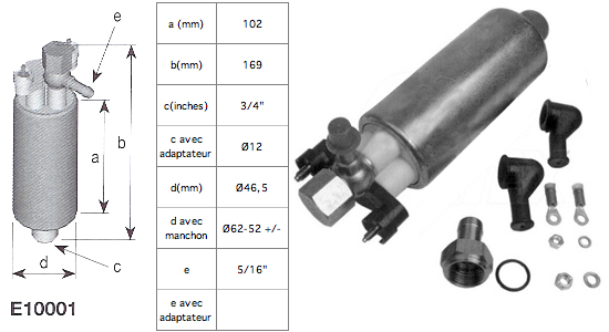 Pompe à carburant + filtre + tuyau 6mm pompe à carburant 12V raccords droits